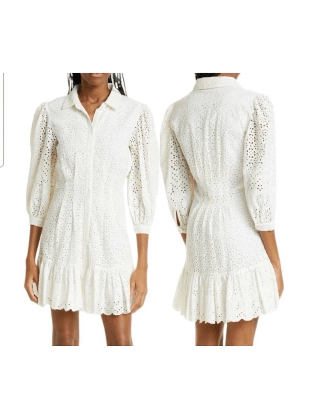 Veronica Beard size 8 kylan Eyelet Shirt Dress with Ruffled Hem - White-